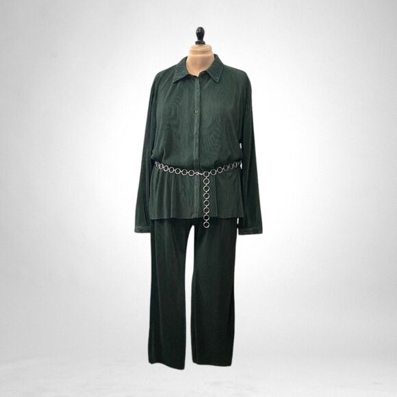 Nine.Eight Plisse Pleat Shirt and Pants Set, Sycamore Green. Size 3X NEW! - Picture 2 of 10